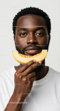 Young Man with Fresh Melon Slice for Healthy Lifestyle Concept
