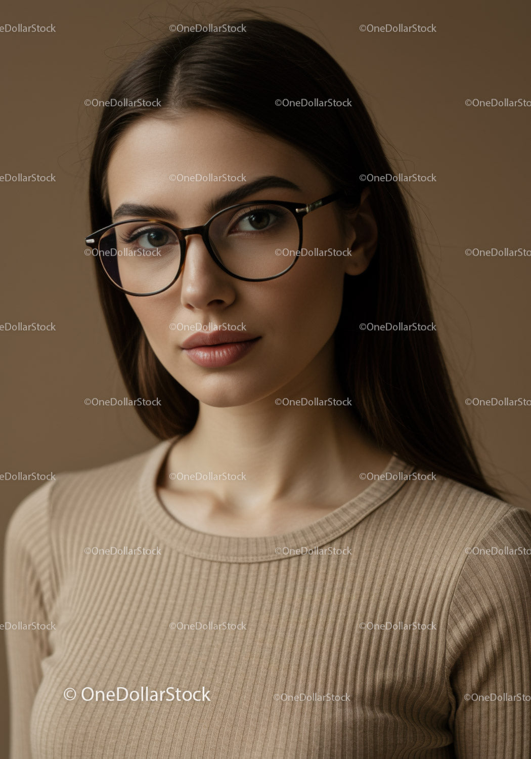 Elegant Woman Wearing Stylish Glasses in Professional Portrait
