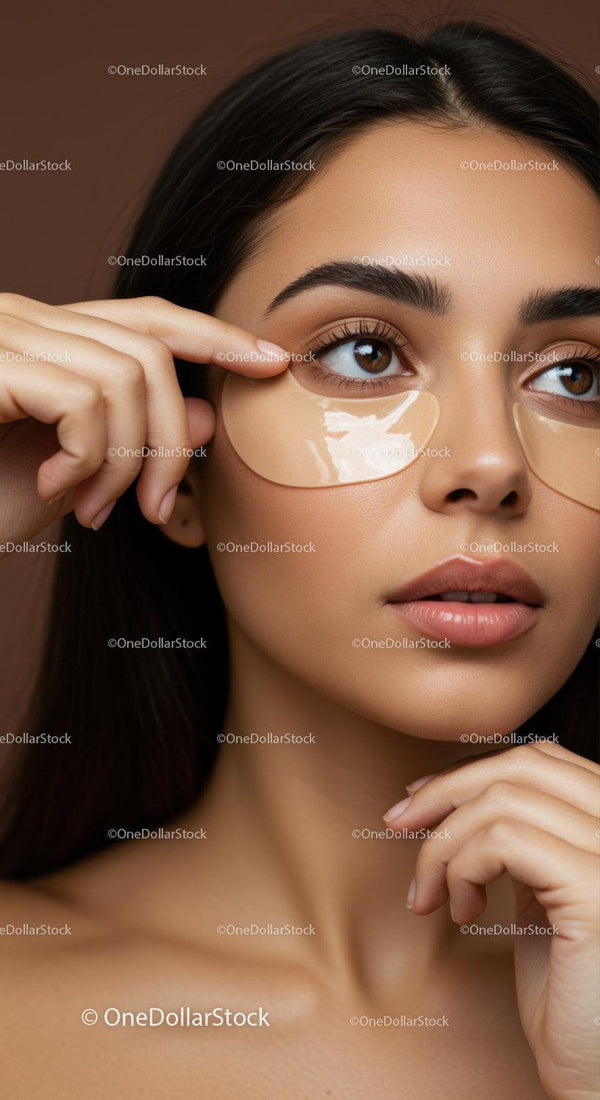 Close-up of a young woman applying hydrating under eye patches for skincare