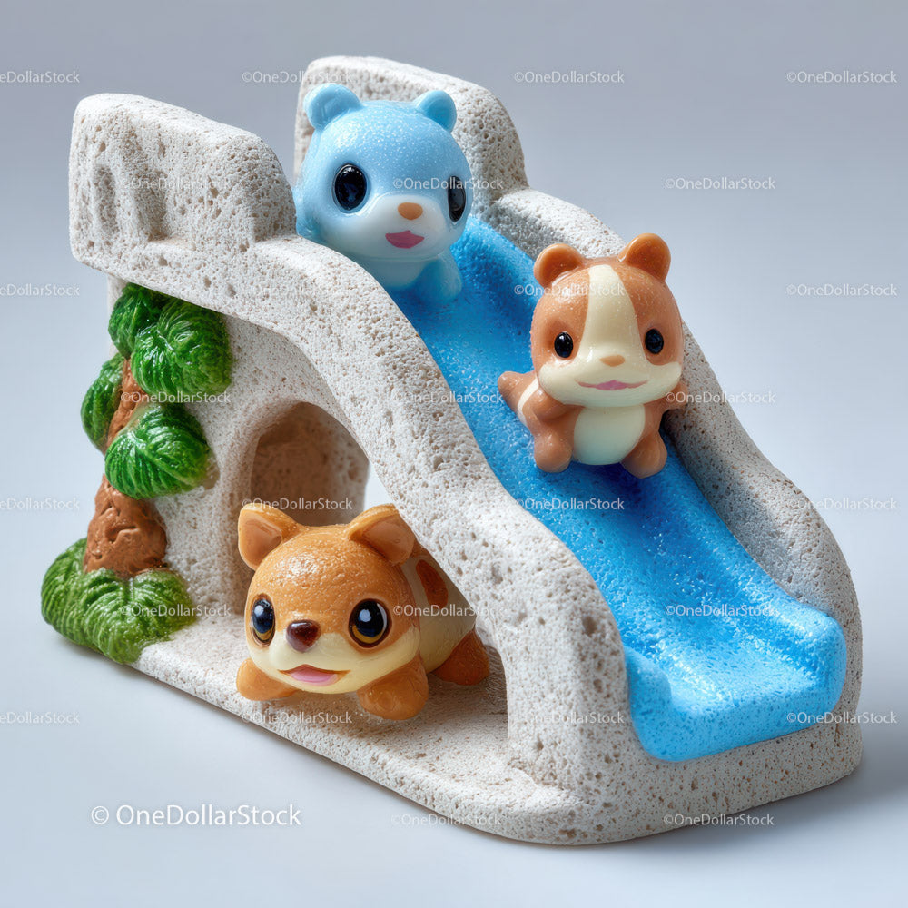 Colorful Toy Slide with Cute Animal Figurines and Playground Scene