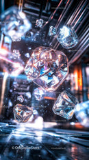 Falling Ice Cubes with Dynamic Light Reflections in Futuristic Scene