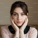 Portrait of a Young Woman with Blue Eyes and Brown Hair