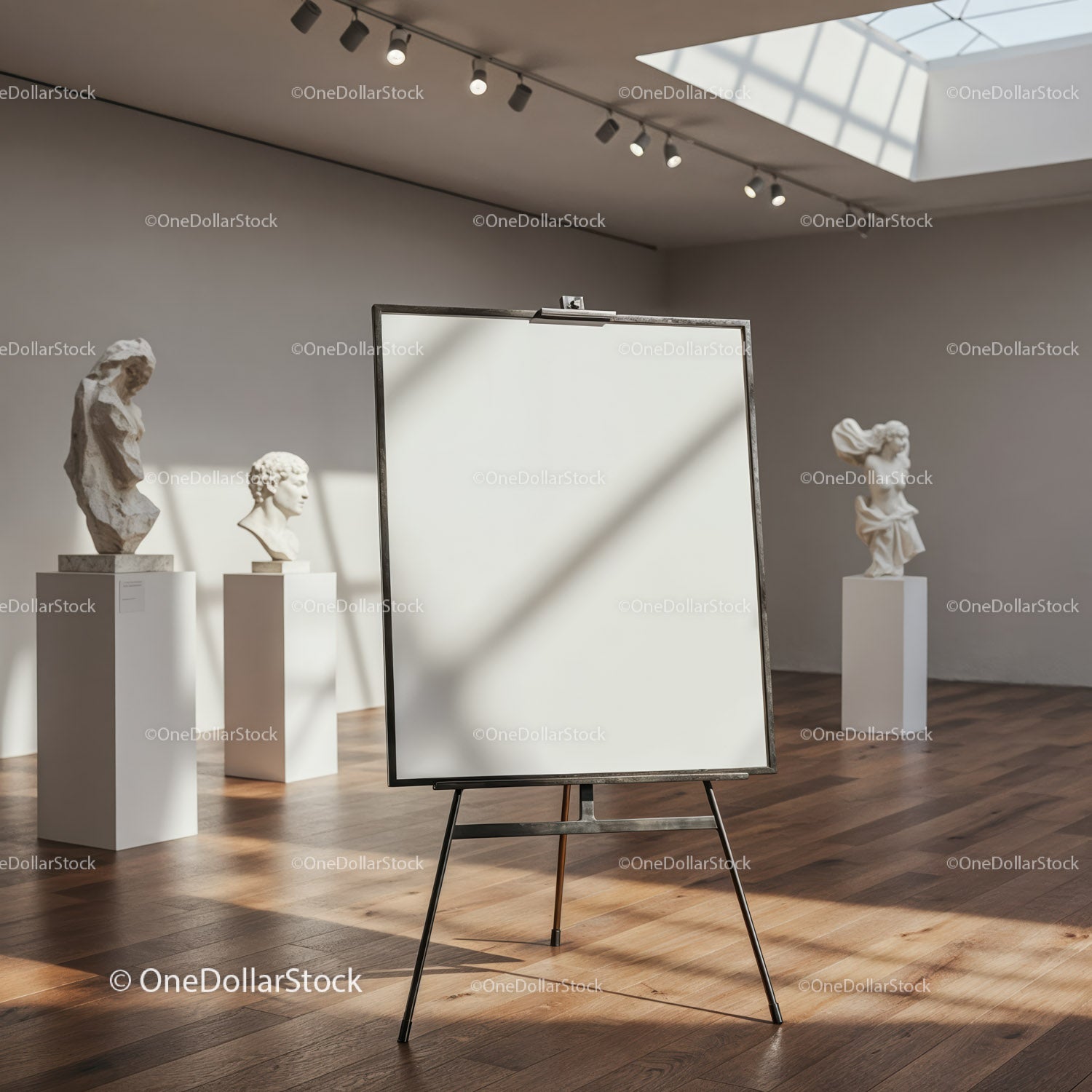 Empty Easel in Bright Contemporary Art Gallery Room