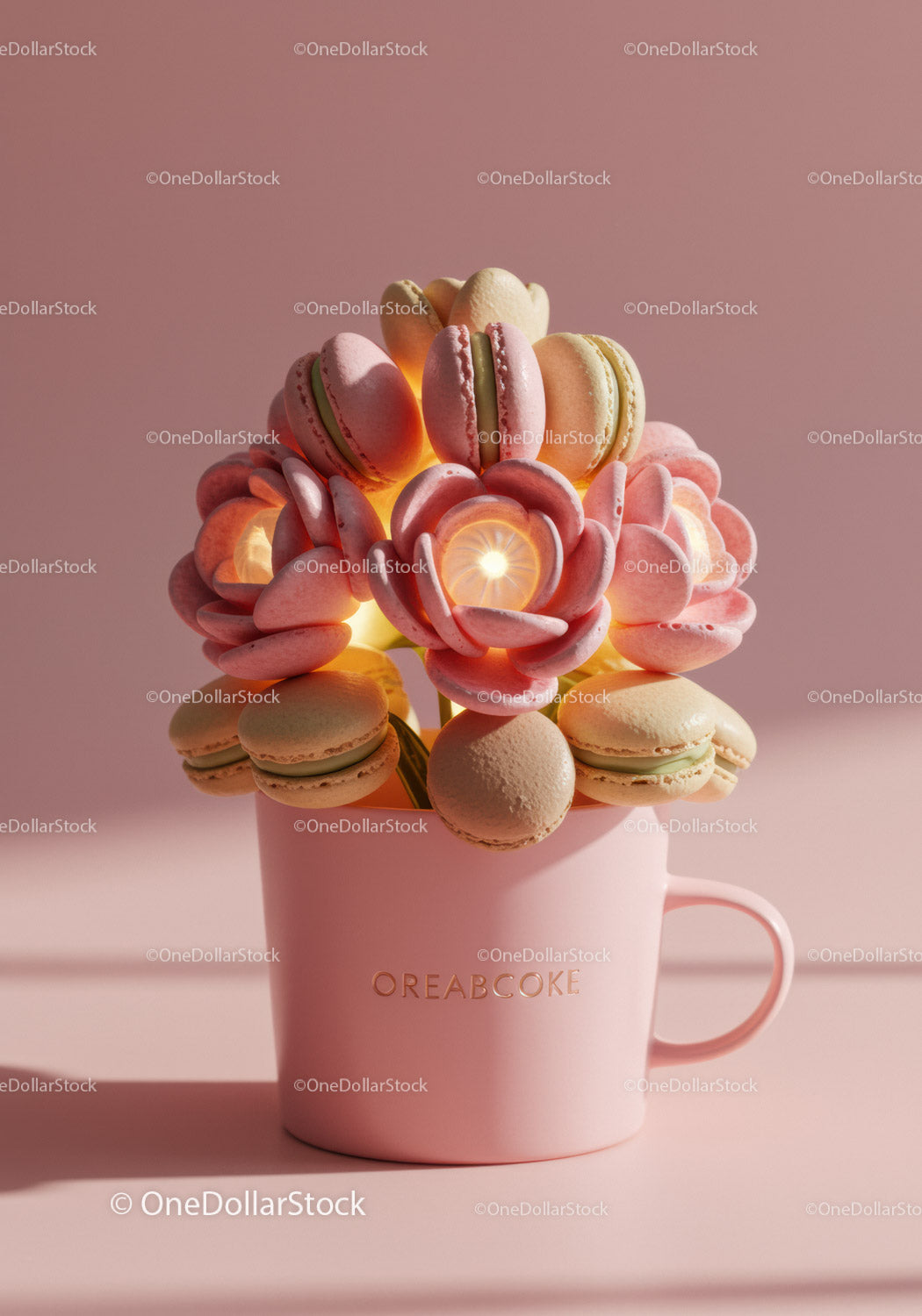 Creative Macaron Bouquet Arrangement in Pink Cup