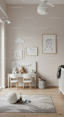 Modern Baby Nursery with Plush Toys and Wall Art Design