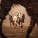 Majestic Herd of Brown Horses Running in Sunset Landscape