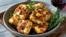 Crispy Fried Cheese Bites with Herbs and Sauce on Rustic Dish