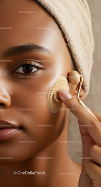 Close-Up of a Woman Using a Skincare Facial Roller for Skin Rejuvenation