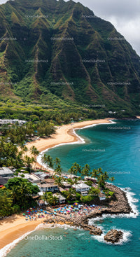 Tropical Mountain Coastline with Sandy Beach and Ocean View