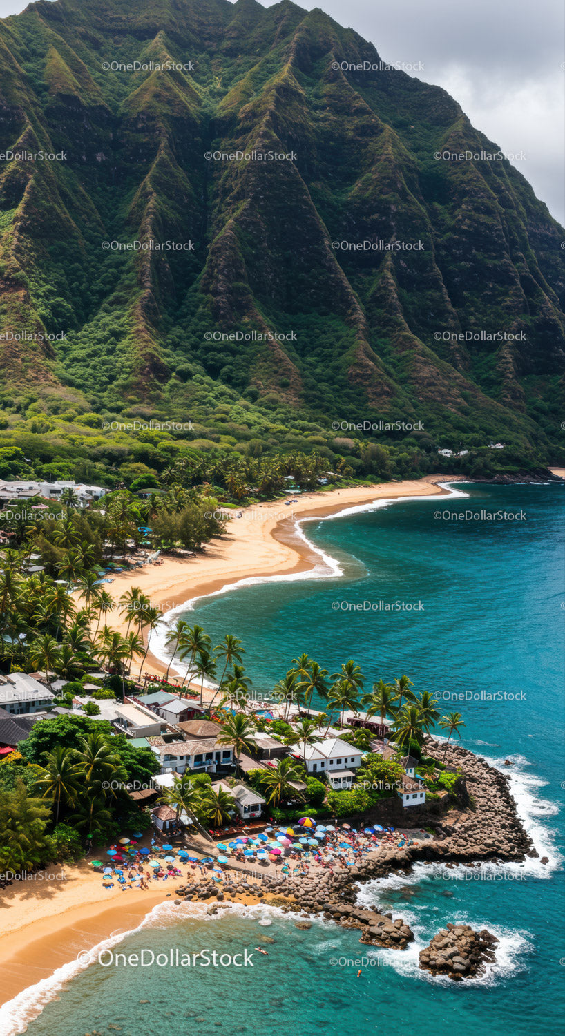 Tropical Mountain Coastline with Sandy Beach and Ocean View