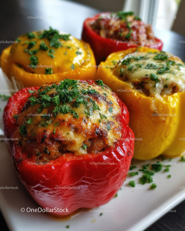 Colorful Stuffed Bell Peppers with Melted Cheese and Herbs