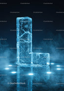 Ice sculpture shaped like the letter L with glowing lights