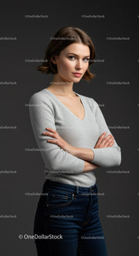 Elegant Young Woman in Casual Outfit Studio Portrait
