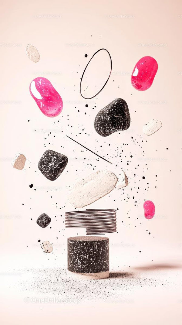 Modern Abstract Decoration With Floating Stones And Playful Elements