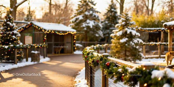 Winter Zoo Walkway Decorated with Festive Christmas Lights