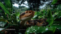 Green Python Snake Hidden Among Jungle Leaves