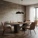 Modern Dining Room with Blush Pink Chairs and Pendant Lighting
