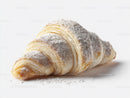 Golden Croissant with Powdered Sugar on White Background