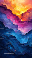 Vivid Abstract Mountain Landscape with Bright Orange and Deep Blue Colors