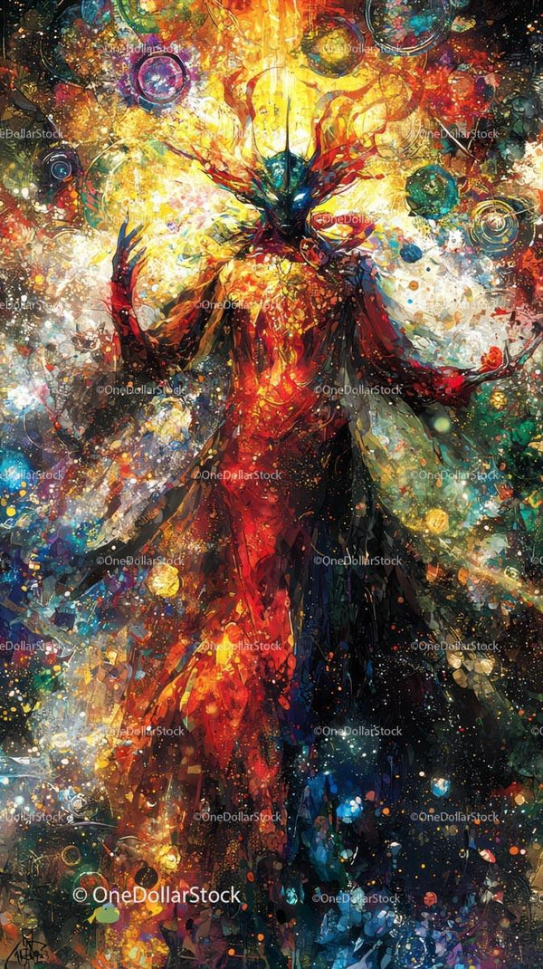 Vibrant Abstract Human Figure Surrounded by Cosmic Colors and Energy