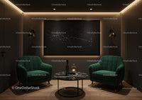 Cozy modern lounge with constellation wall art