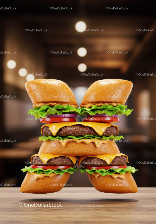 Kreatywna litera A zrobiona z ułożonych cheeseburgerów