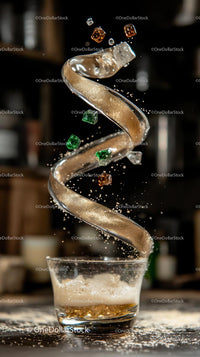 Dynamic Liquid Splashing in Cocktail Glass with Rising Ice