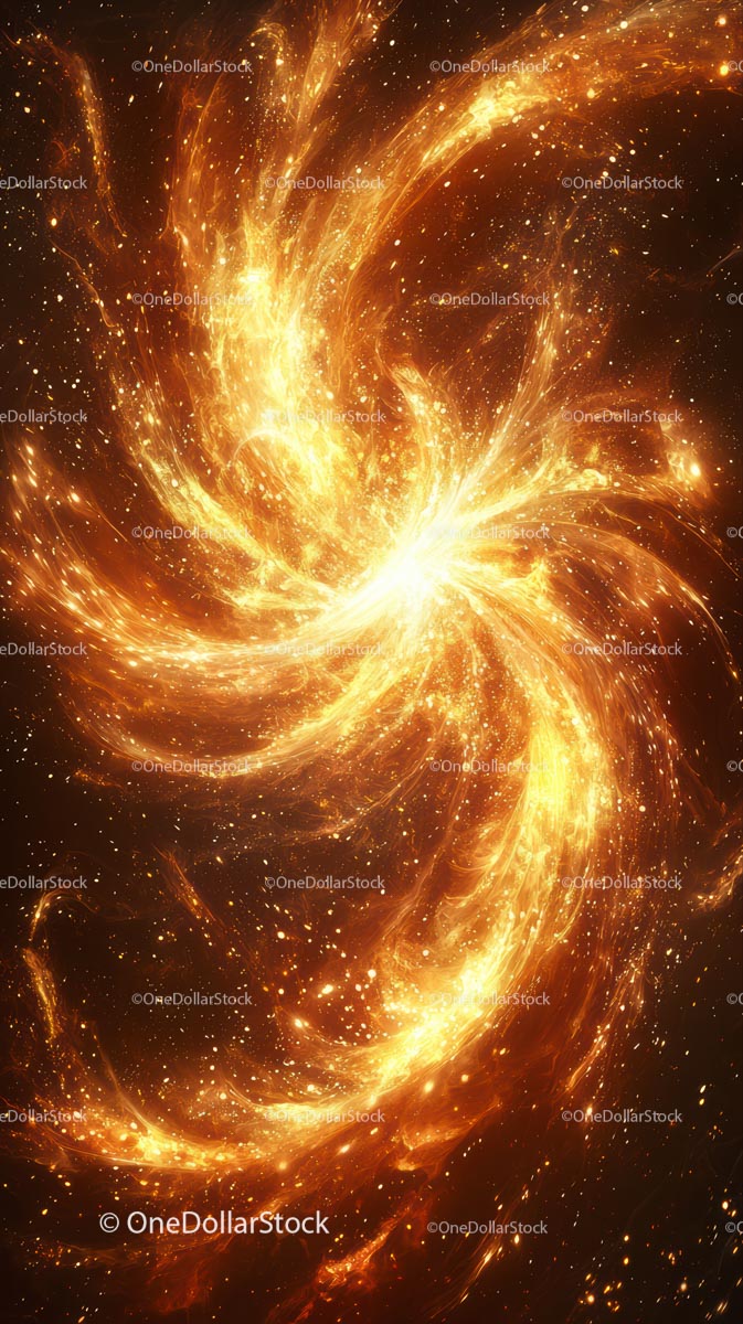 Vibrant Golden Cosmic Explosion with Fiery Swirls and Sparkles