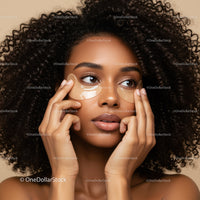 Beautiful Black Woman Applying Eye Patches in Close-Up