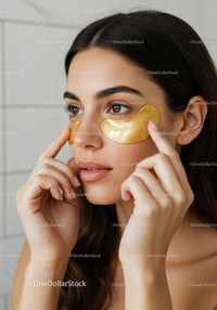 Young Woman with Under-Eye Patches Preparing for Skincare Routine
