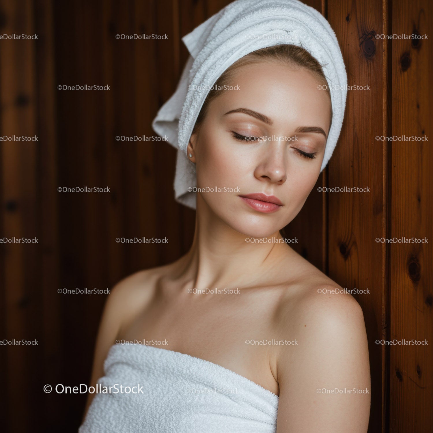 Young Woman Relaxing with Towel and Skincare in Wellness Spa Setting