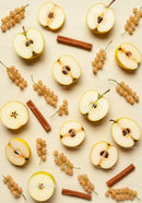 Flat Lay of Fresh Apples Slices with White Currants and Cinnamon