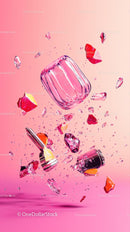 Colorful Ice Cube Shattering with Citrus Slices and Glass Fragments