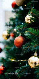 Decorated Christmas tree with shimmering baubles