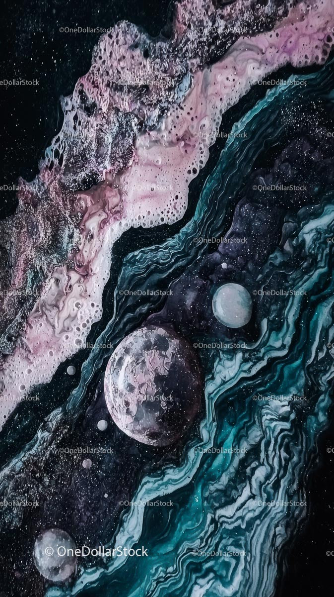 Abstract Cosmic Space Painting with Planets and Swirling Colors