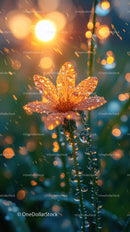 Close-Up of Dew-Covered Orange Flower with Sunlight