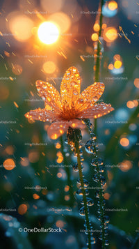 Close-Up of Dew-Covered Orange Flower with Sunlight