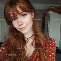 Close-Up Portrait of a Young Woman with Red Hair and Blue Eyes