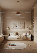 Contemporary Children's Bedroom with Beige and White Decor and Toys