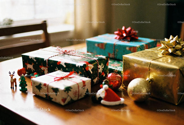 Festive Christmas Gifts Wrapped with Decorative Bows