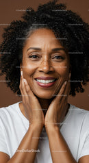 Confident Smiling Woman with Afro Curly Hair in Bright Portrait