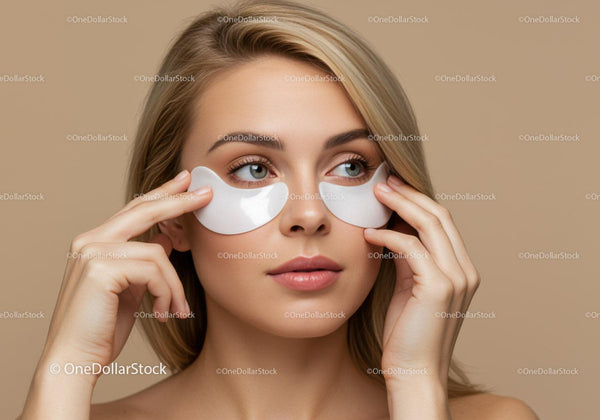 Female Woman Applying Under-Eye Patches for Skincare Treatment