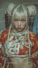 Fashion-Forward Young Woman with Unique Braided Hairstyle and Edgy Style