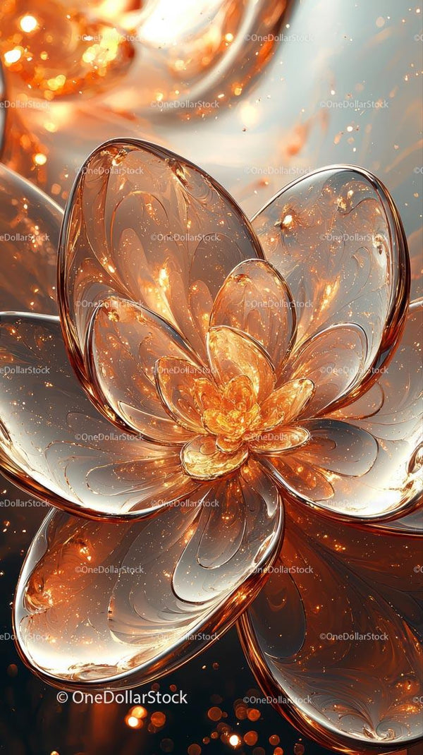 Abstract Glass Flower with Metallic Petals for Artistic Decor