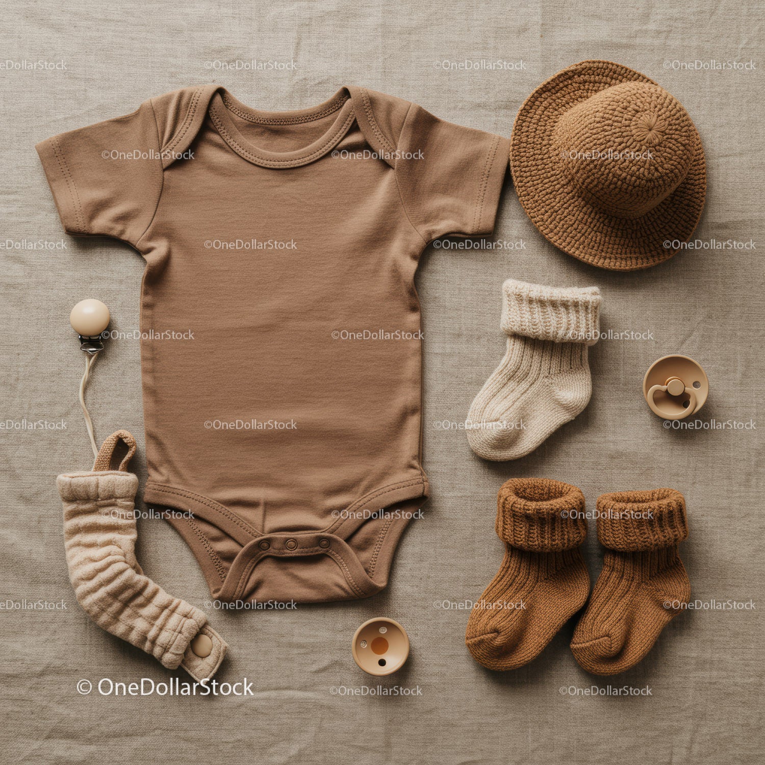 Neutral Toned Baby Clothes and Accessories Set