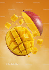 Fresh ripe mango cut into vibrant cubes with peel