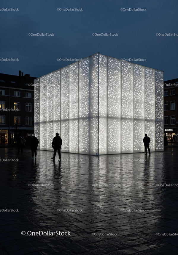 Innovative Nighttime Light-Designed Building with Sparkling Facade JPG Mockup Image
