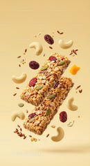 Nutty granola bars with seeds and dried fruits close up