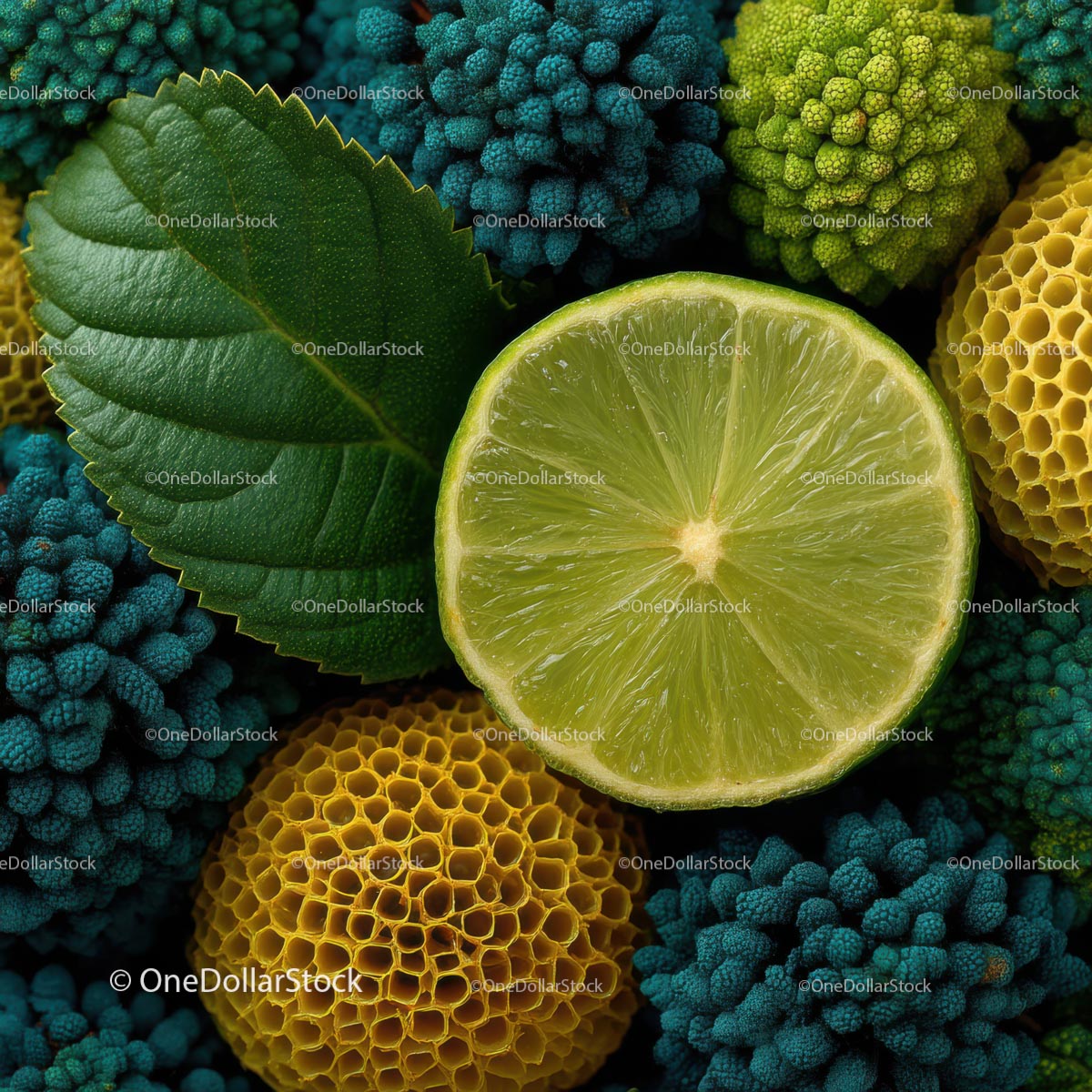 Vibrant Lime Slice Surrounded by Decorative Textured Elements