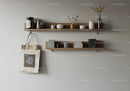 Minimalist Wood Wall Shelves with Decorative Items and Storage Boxes